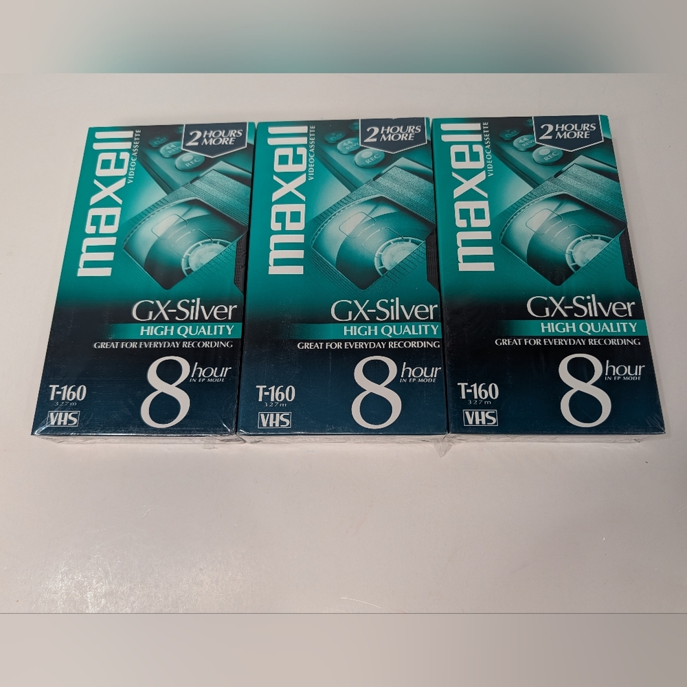 Maxell T-160 GX Silver High Quality 8HR VHS Video Cassette Sealed Tapes Lot Of 3